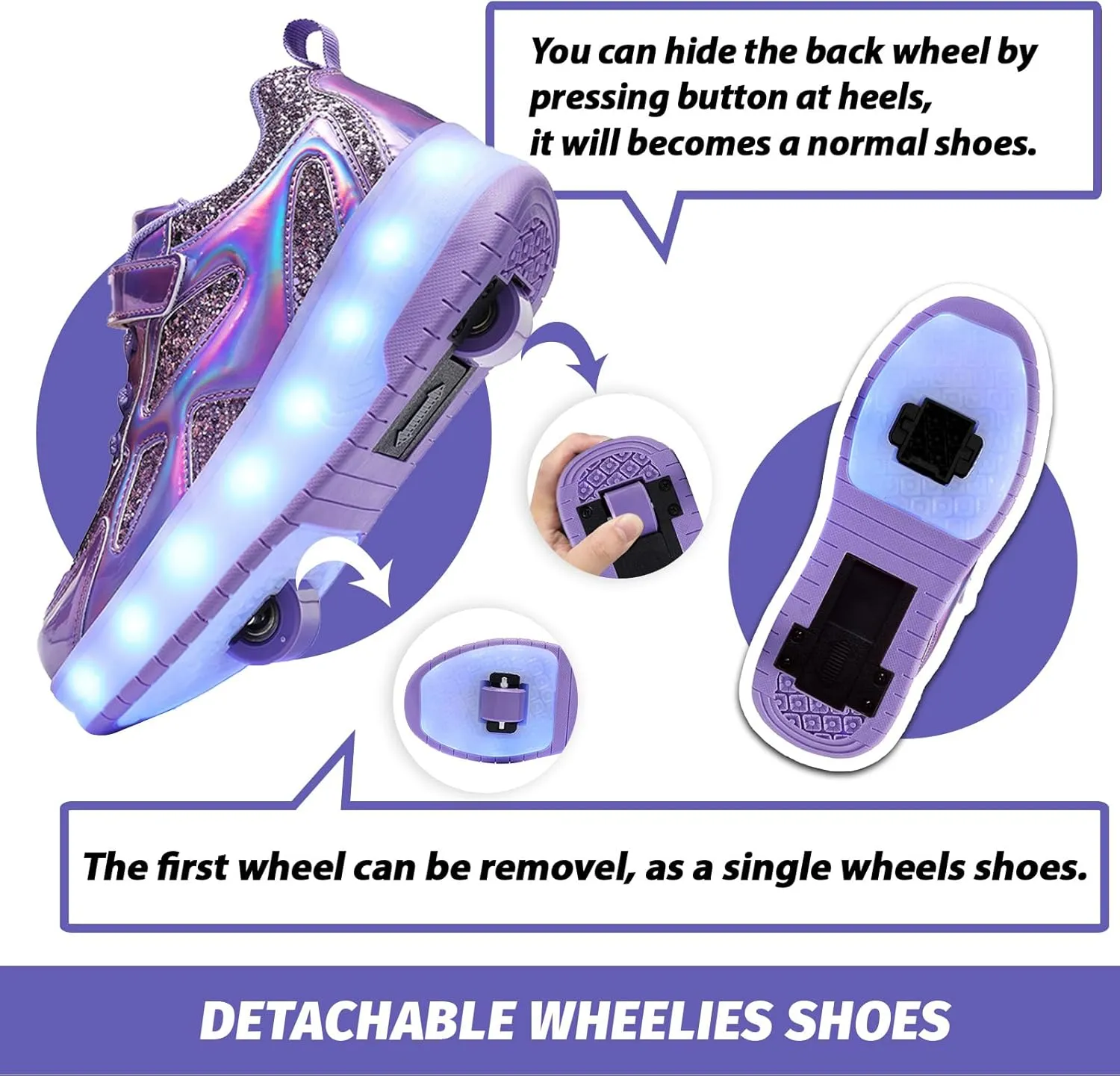 LED Roller Skate Shoes for Kids Boys Girls Light Up Roller Sneakers with Detachable Wheels Rechargeable Flashing Wheeled Shoes