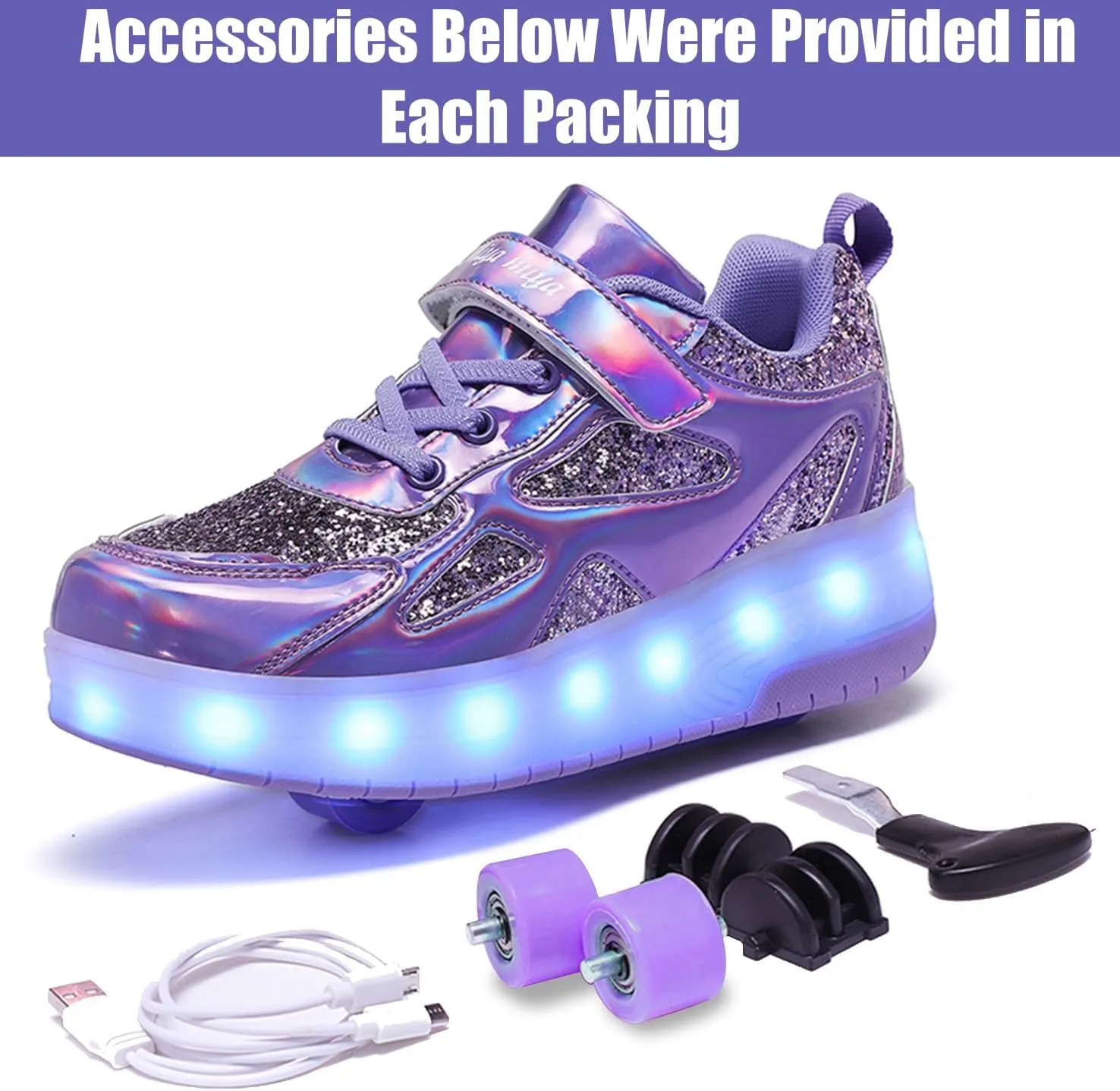 LED Roller Skate Shoes for Kids Boys Girls Light Up Roller Sneakers with Detachable Wheels Rechargeable Flashing Wheeled Shoes