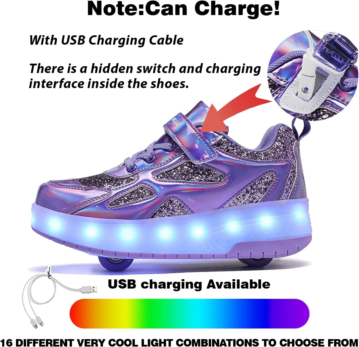 LED Roller Skate Shoes for Kids Boys Girls Light Up Roller Sneakers with Detachable Wheels Rechargeable Flashing Wheeled Shoes
