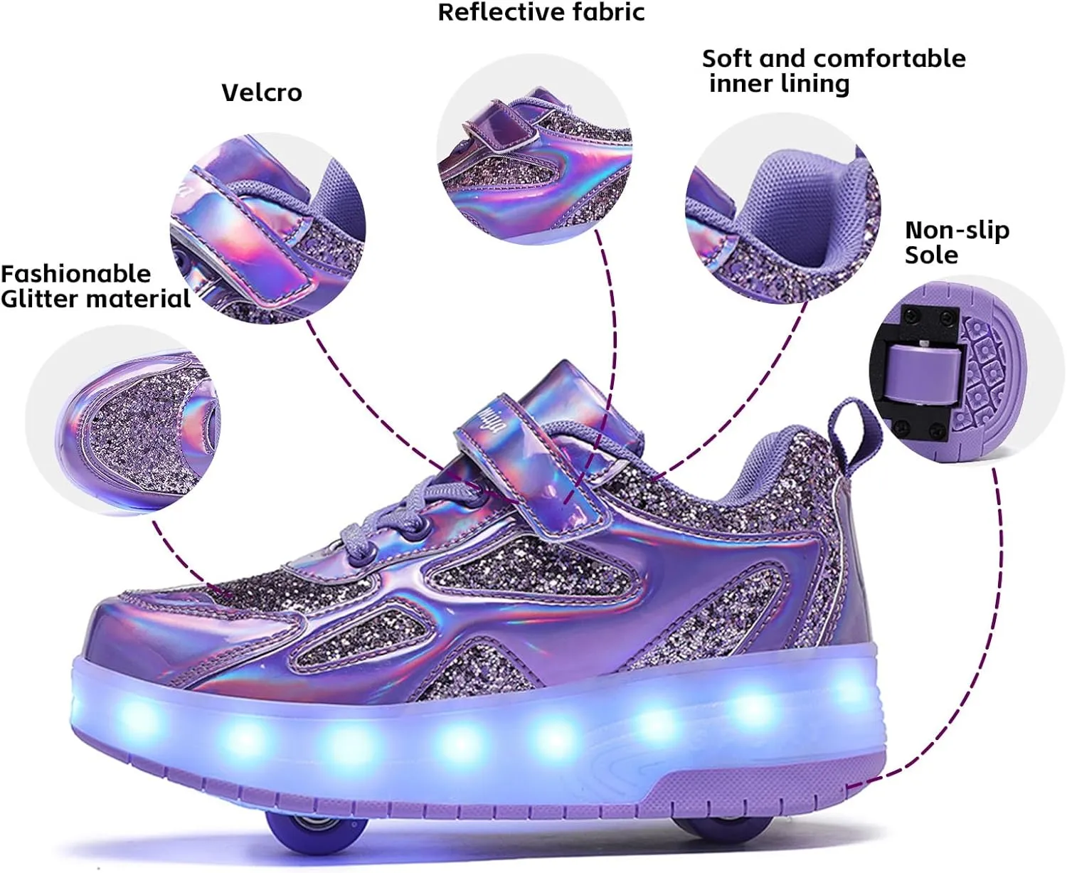 LED Roller Skate Shoes for Kids Boys Girls Light Up Roller Sneakers with Detachable Wheels Rechargeable Flashing Wheeled Shoes
