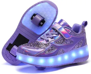 LED Roller Skate Shoes for Kids Boys Girls Light Up Roller Sneakers with Detachable Wheels Rechargeable Flashing Wheeled Shoes