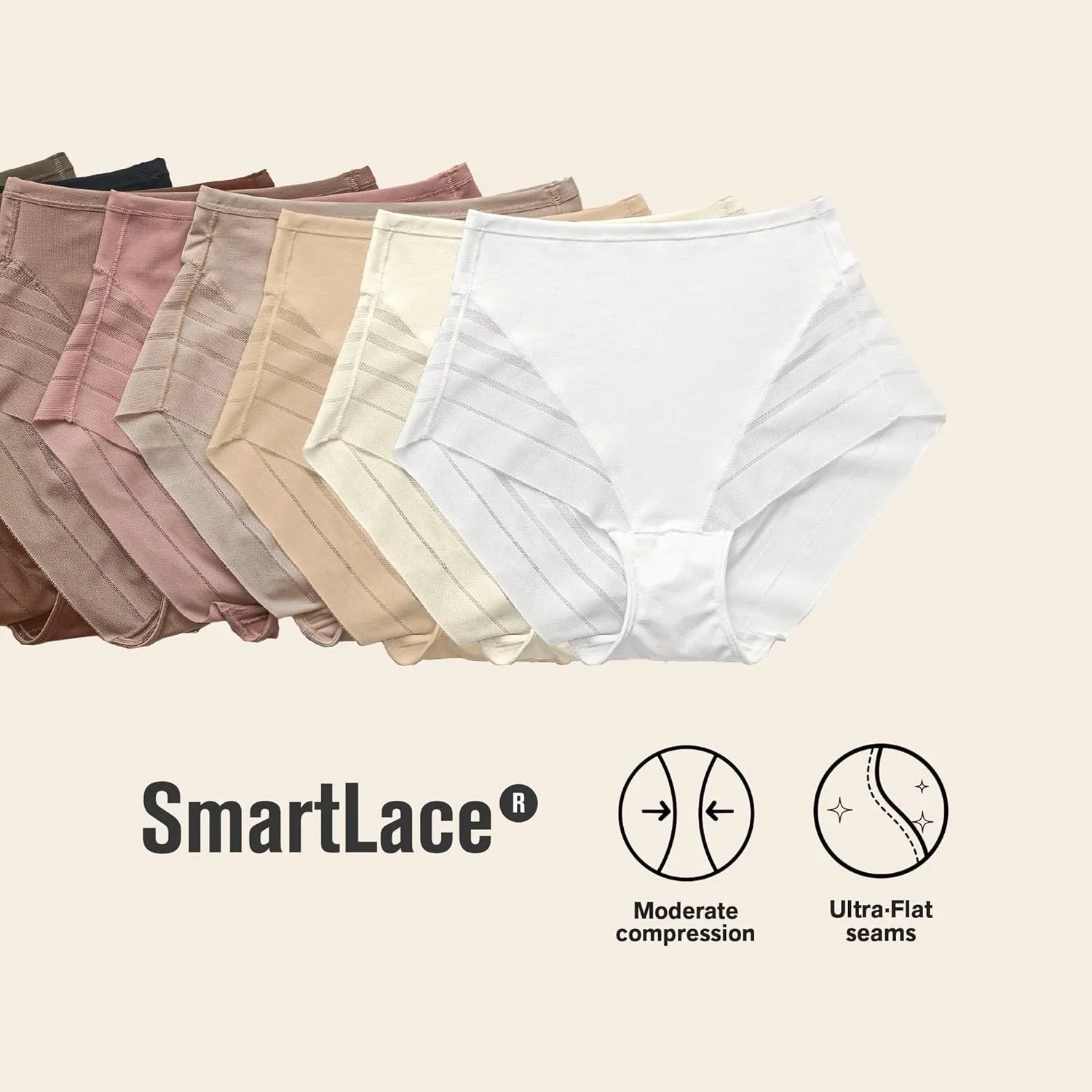 Leonisa High Waisted Invisible Tummy Control Shapewear for Women - Stripe Lace Ladies Underwear Panties
