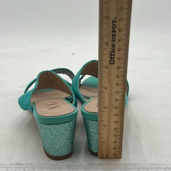 Light Blue Open Toe Low Chunky Heel Slides Mules Slip On Thong Sandal Dress Shoe
