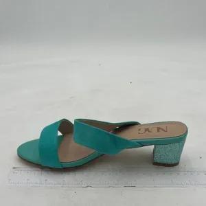 Light Blue Open Toe Low Chunky Heel Slides Mules Slip On Thong Sandal Dress Shoe