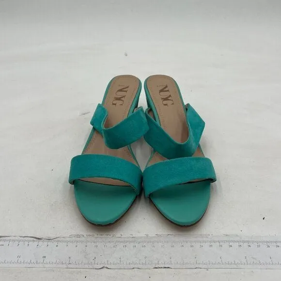 Light Blue Open Toe Low Chunky Heel Slides Mules Slip On Thong Sandal Dress Shoe