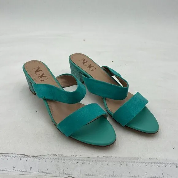 Light Blue Open Toe Low Chunky Heel Slides Mules Slip On Thong Sandal Dress Shoe
