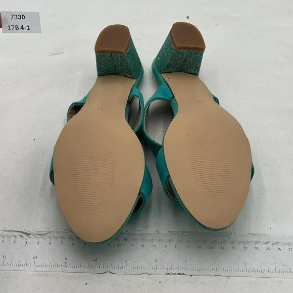 Light Blue Open Toe Low Chunky Heel Slides Mules Slip On Thong Sandal Dress Shoe