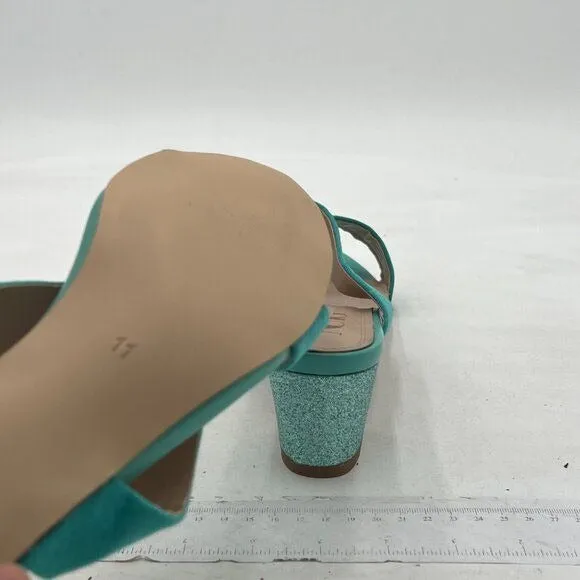 Light Blue Open Toe Low Chunky Heel Slides Mules Slip On Thong Sandal Dress Shoe