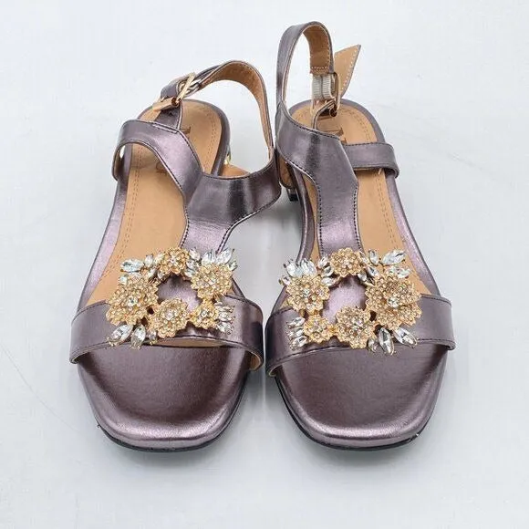 Light Purple Open Toe T Strap Crystal Chunky HeelsAnkle Strap Sandal Bridal Shoe