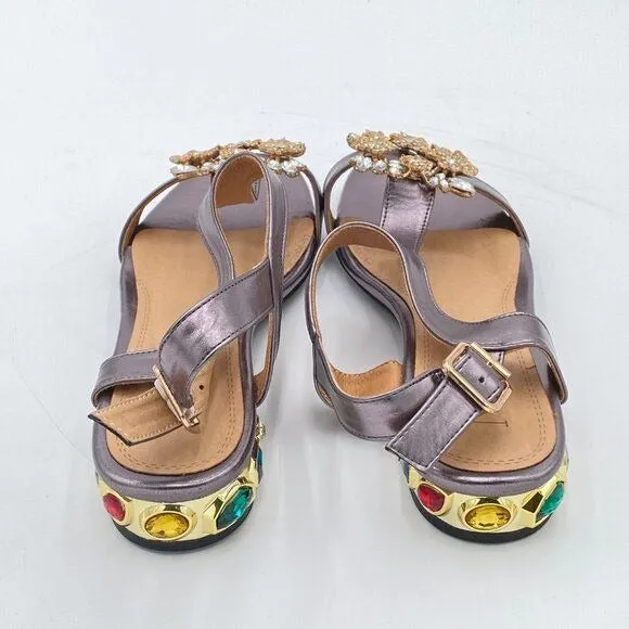 Light Purple Open Toe T Strap Crystal Chunky HeelsAnkle Strap Sandal Bridal Shoe
