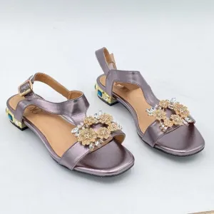 Light Purple Open Toe T Strap Crystal Chunky HeelsAnkle Strap Sandal Bridal Shoe