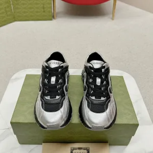 LIGHT TRAINER GG Gucci Enormous discount Extensive catalogue BLACK RIPPLE AND SILVER LAMBSKIN