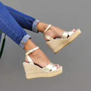 Lucia Espadrille Wedge in Champagne Metallic