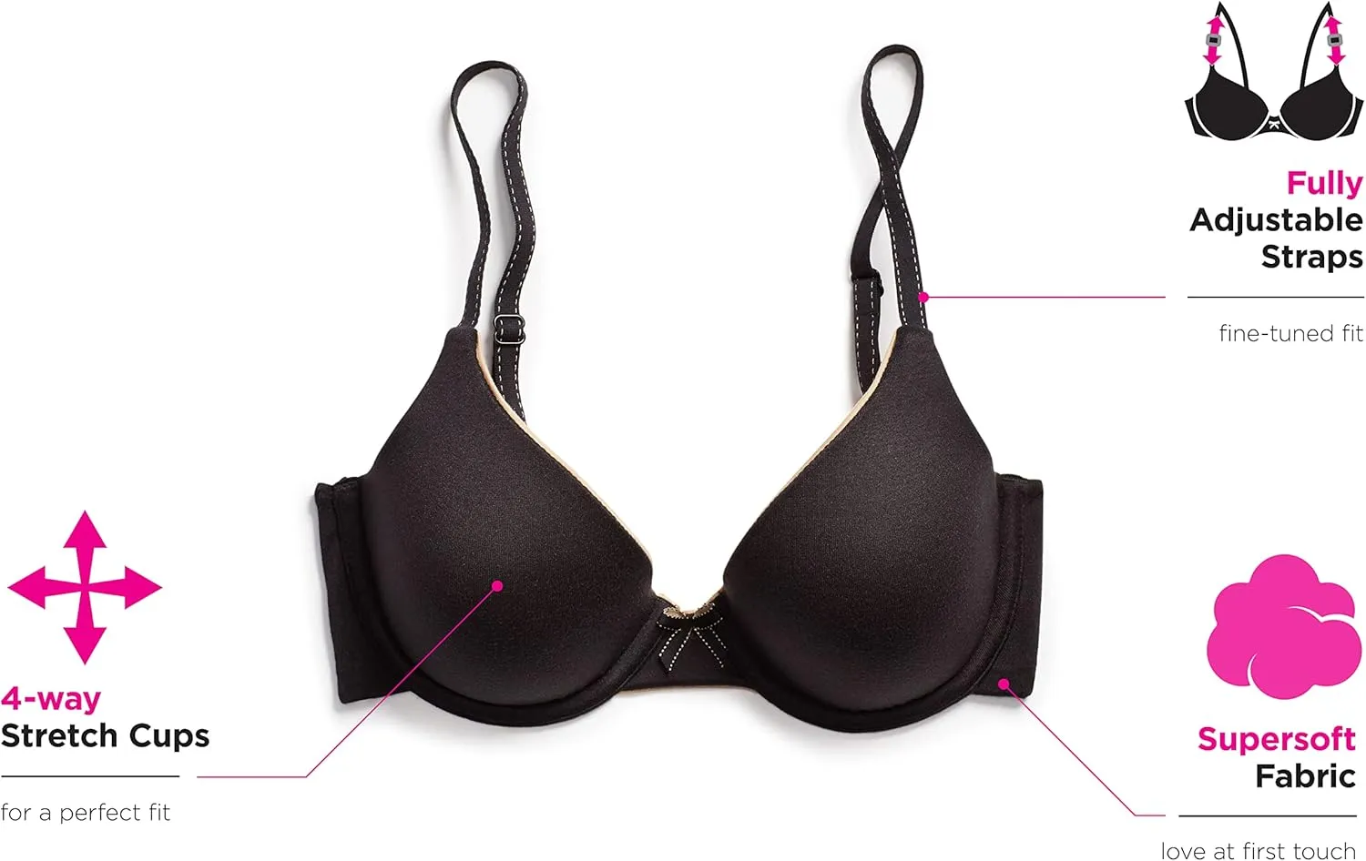 Maidenform Comfort Devotion Demi T-Shirt Bra, Velvety Full-Coverage Bra, Comfortable Bra with Convertible Straps for Everyday