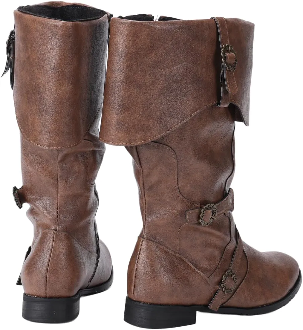 Medieval Male and Female Renaissance Pull On Boots Mid Calf Gothic Boots Halloween Cosplay Cuff Shoes