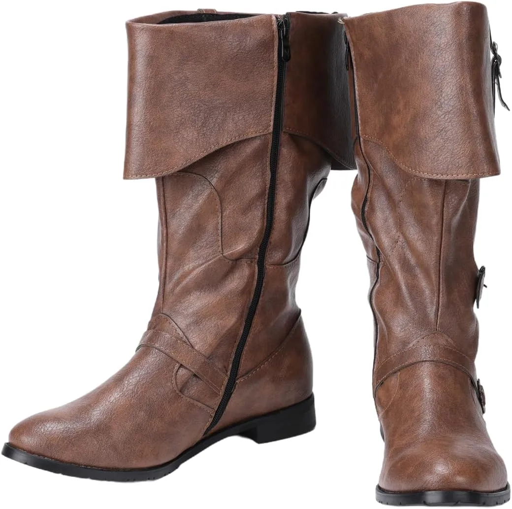 Medieval Male and Female Renaissance Pull On Boots Mid Calf Gothic Boots Halloween Cosplay Cuff Shoes