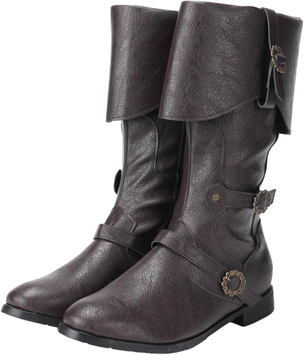 Medieval Male and Female Renaissance Pull On Boots Mid Calf Gothic Boots Halloween Cosplay Cuff Shoes