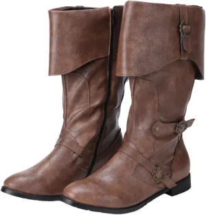 Medieval Male and Female Renaissance Pull On Boots Mid Calf Gothic Boots Halloween Cosplay Cuff Shoes