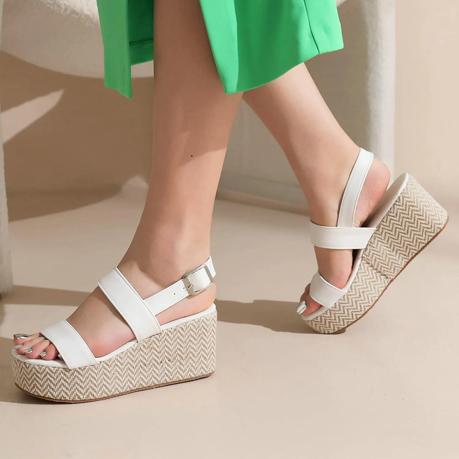 Meefit Women Platform Espadrille Wedges Sandals Open Toe Slingback Ankle Strap High Heels Sandals
