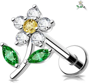 MeIighting Flower Helix Earring 16G Internally Threaded Cartilage Earring Stainless Steel 316L CZ 8 mm Flat Back Earring Tragus Stud Conch Earring for Women