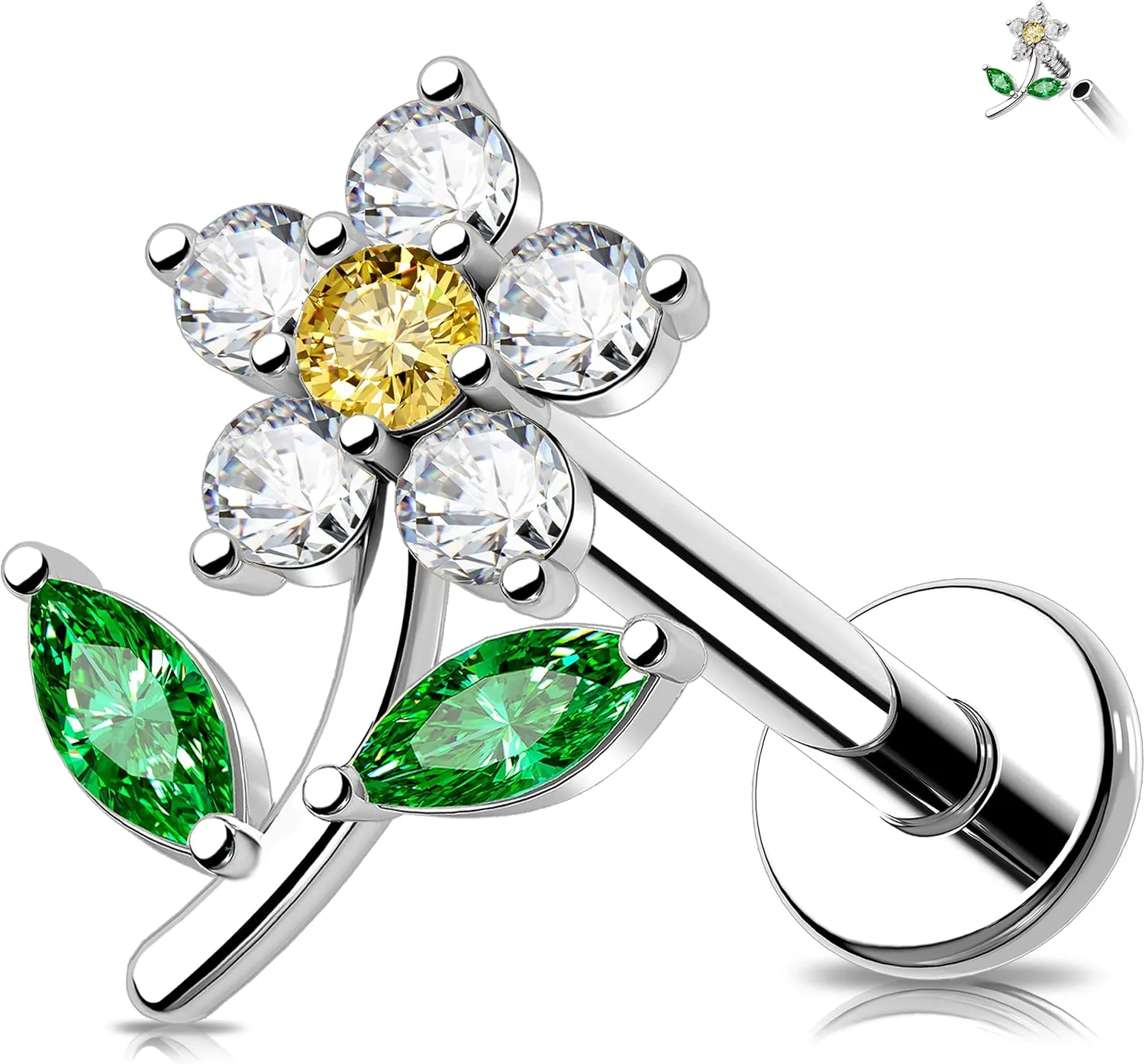 MeIighting Flower Helix Earring 16G Internally Threaded Cartilage Earring Stainless Steel 316L CZ 8 mm Flat Back Earring Tragus Stud Conch Earring for Women