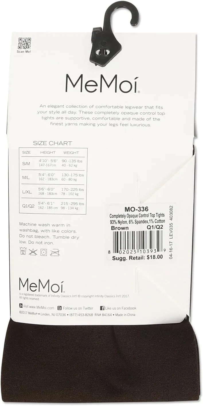 MeMoi Completely Opaque Control Top Tights for Women, Comfortable Control Top Tights, 80 Denier - Sizes Small to Q2