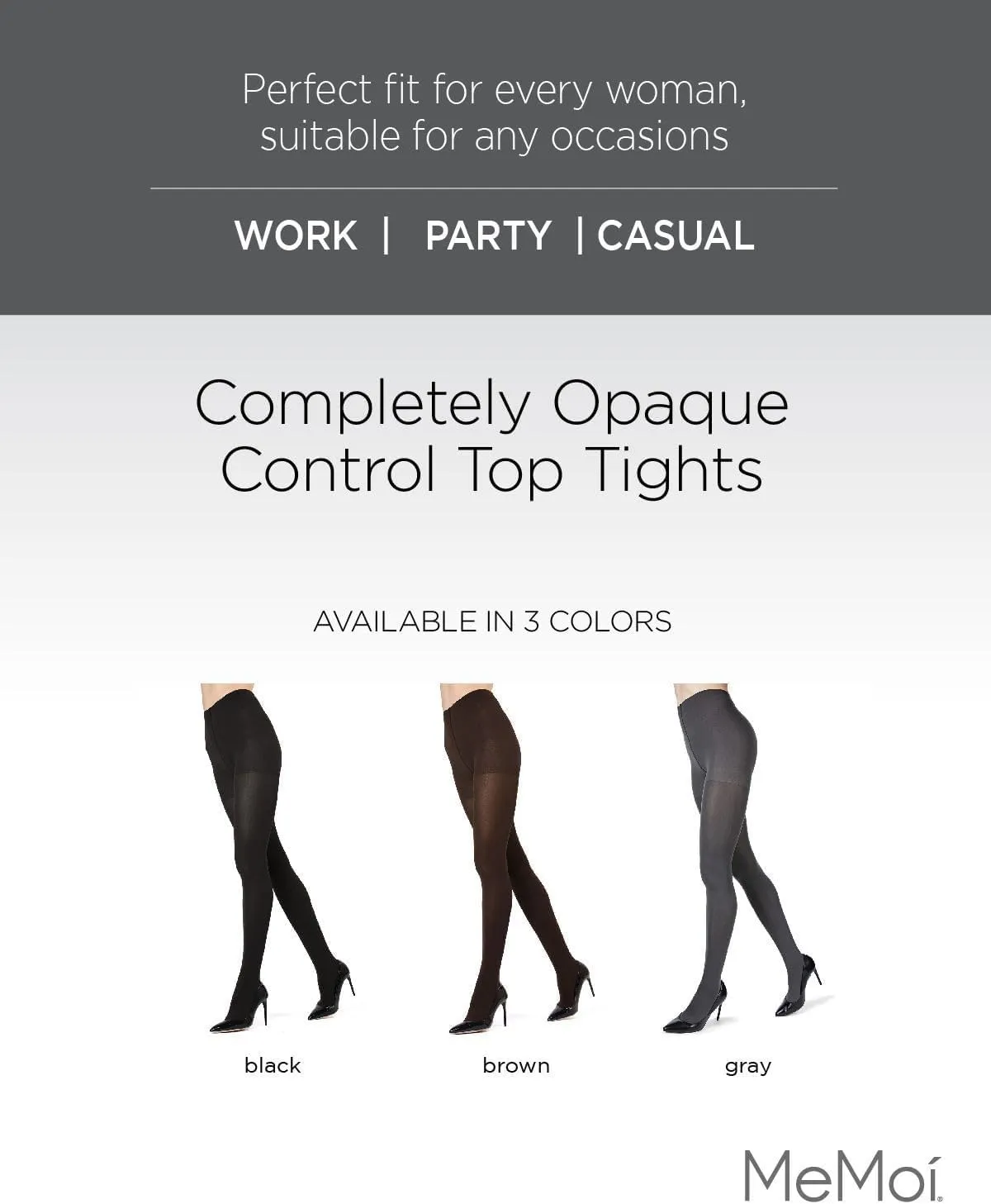 MeMoi Completely Opaque Control Top Tights for Women, Comfortable Control Top Tights, 80 Denier - Sizes Small to Q2