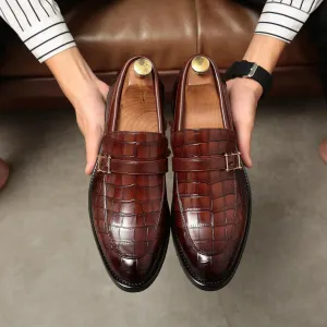 Men's Crocodile Print Pointed Toe Slip On Bit Loafer Shoes - Stylish Formal Dress Shoes for Wedding Party