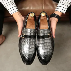 Men's Crocodile Print Pointed Toe Slip On Bit Loafer Shoes - Stylish Formal Dress Shoes for Wedding Party