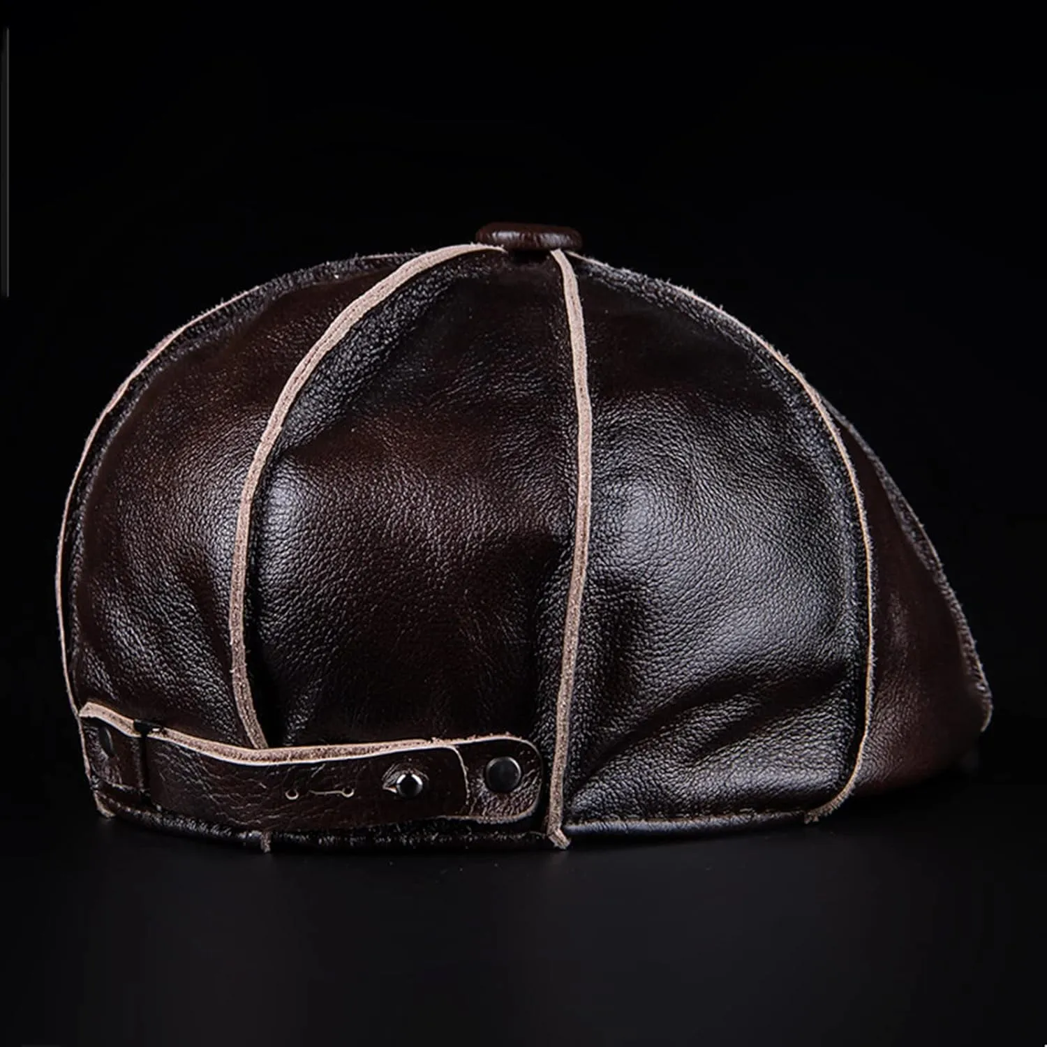 Men's Genuine Cowhide Leather Octagonal Cap Vintage Newsboy Hat Driving Flat Winter Male Artist Cap