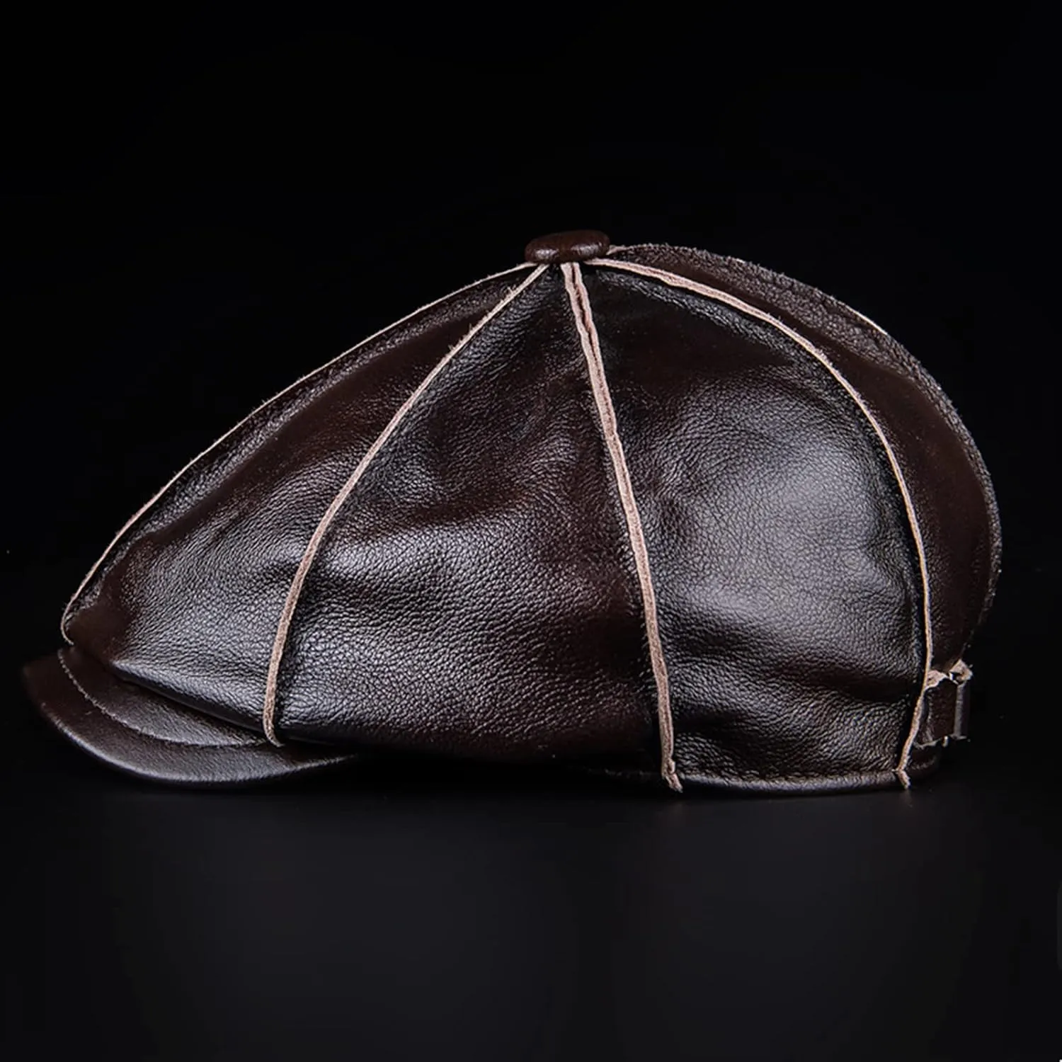 Men's Genuine Cowhide Leather Octagonal Cap Vintage Newsboy Hat Driving Flat Winter Male Artist Cap