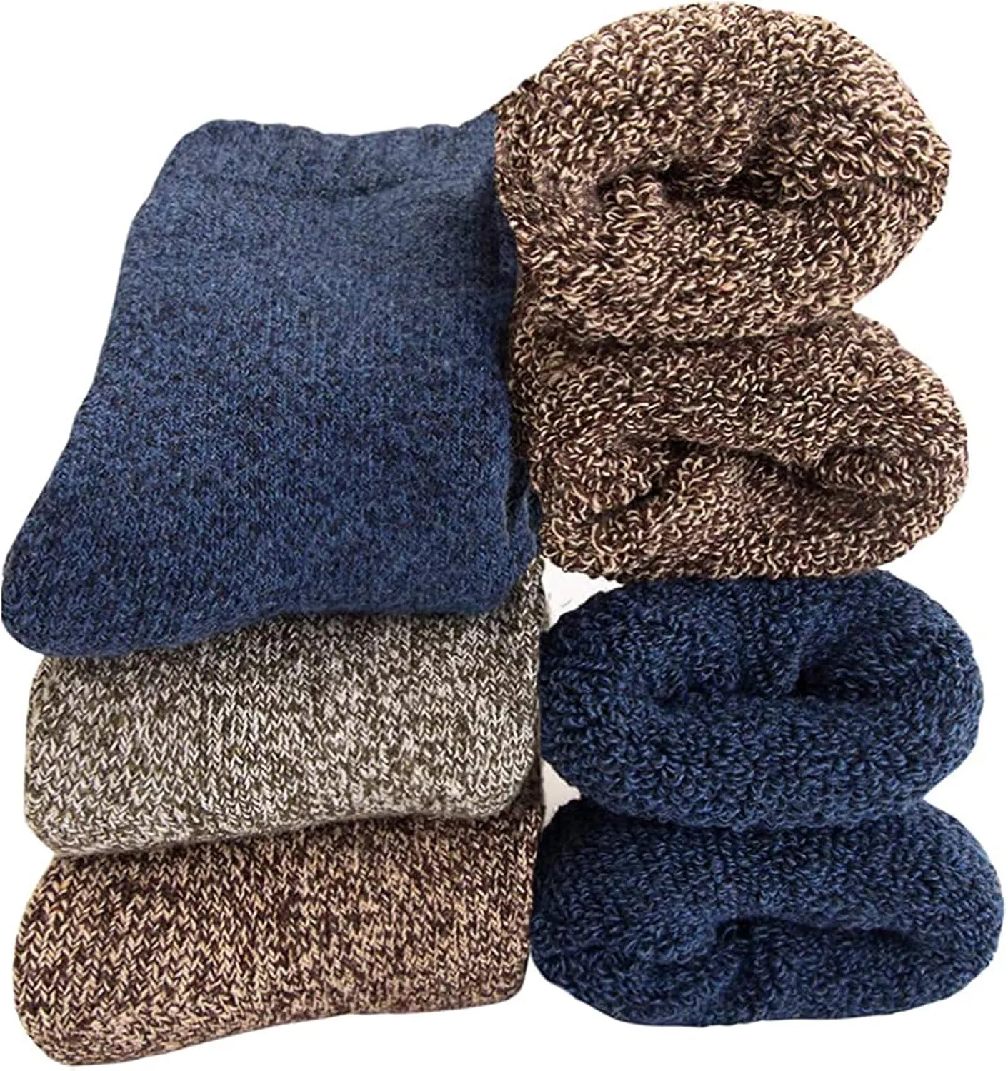 Mens Heavy Thick Wool Socks - Soft Warm Comfort Winter Crew Socks (Pack of 3/5),Multicolor,One Size 7-12