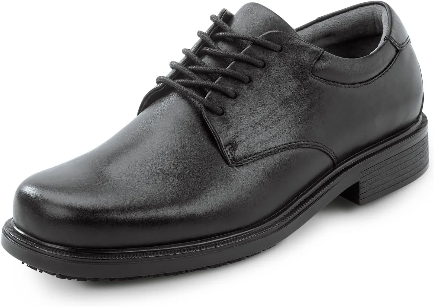 Men's, Huron, Black, Dress Style, MaxTrax Slip Resistant, Soft Toe Work Shoe (9.5 W)