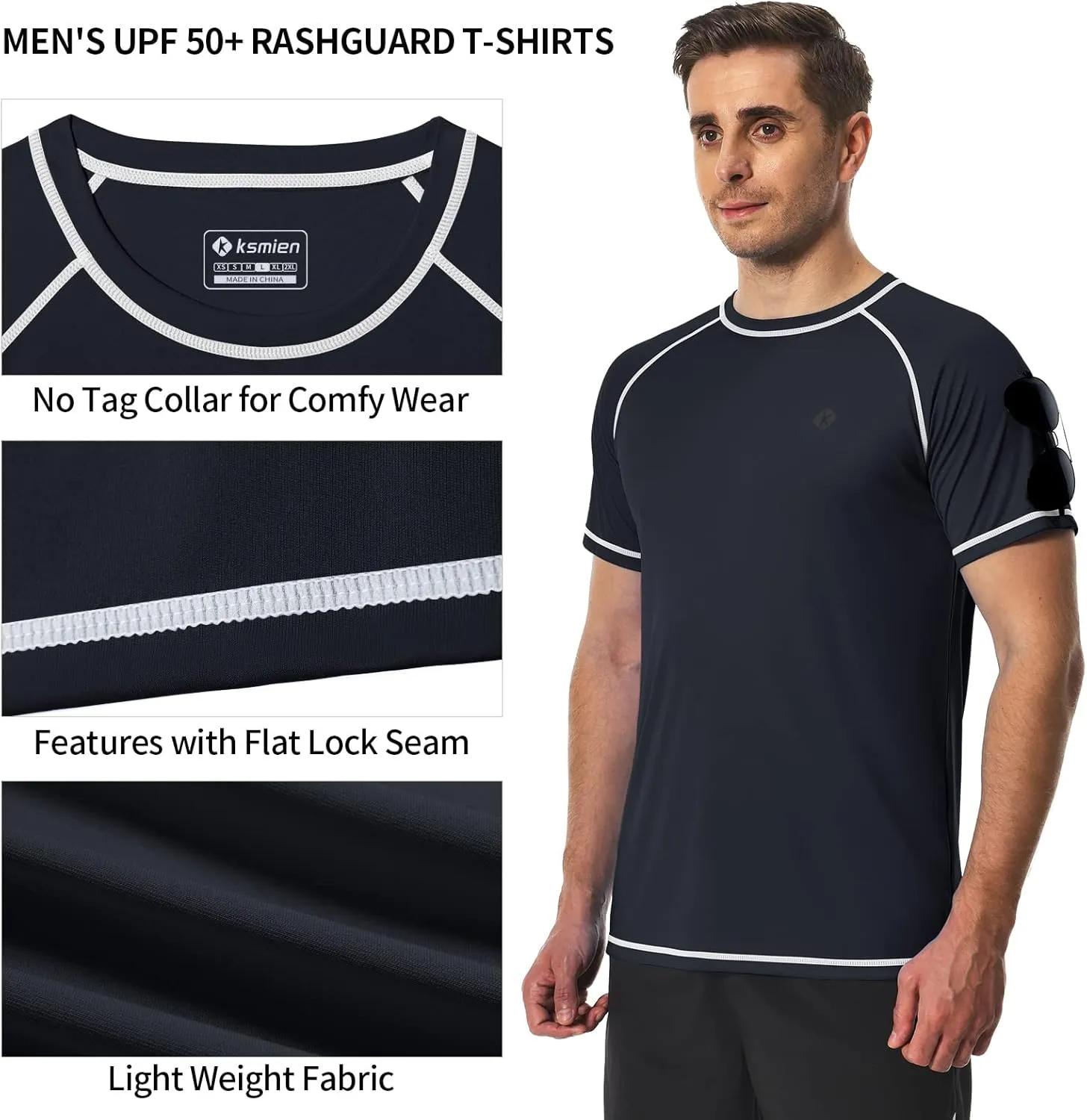 Men's Swim Shirts Quick Dry Rash Guard UPF 50  Sun Protection Fishing Beach Water Shirts Short Sleeve