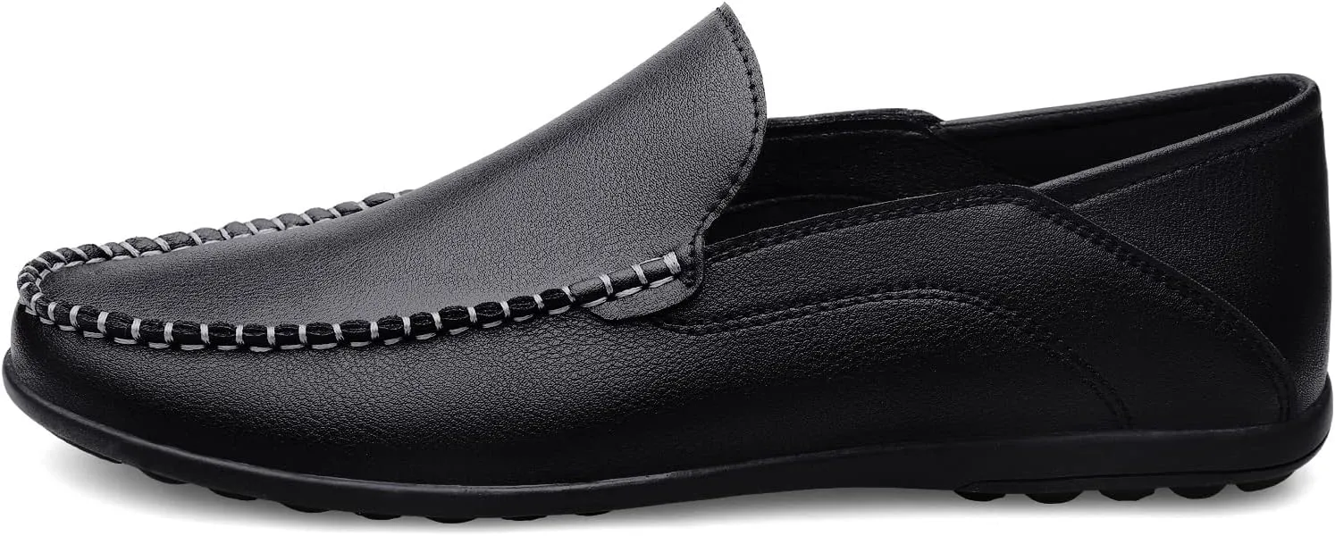 Men's Vintage Hand Stitched Leather Loafers Comfortable Slip On Soft Sole Moccasin Boat Shoes Stylish Casual Driving Walking Dress Flats for Business