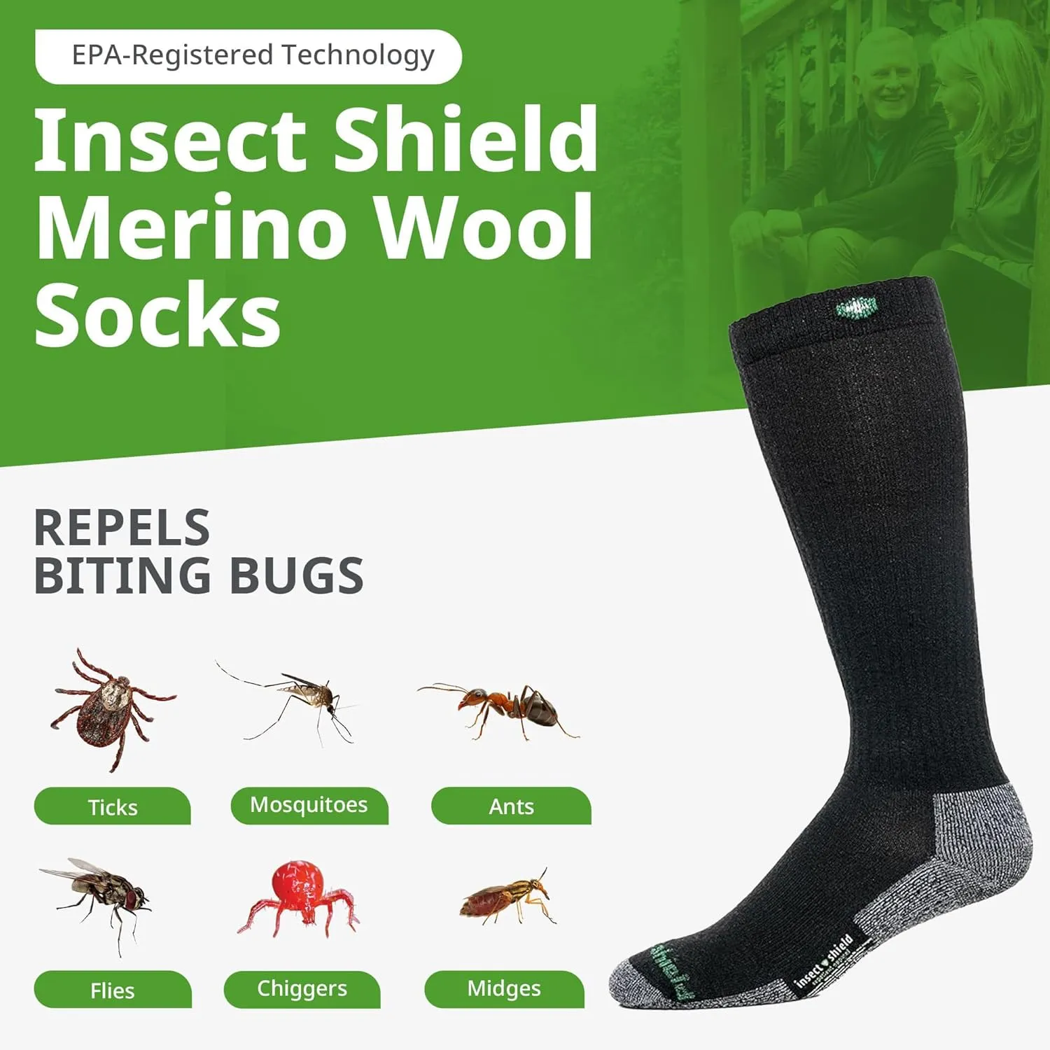 Merino Wool Hiking Socks, Stretchy and Comfortable Tall Boots Socks with Padding and Insect Protection