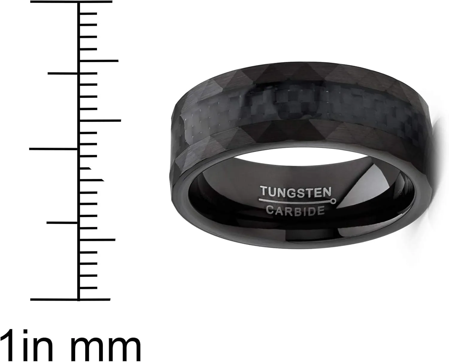 Metal Masters CO. Men's Tungsten Carbide Ring Carbon Fiber Inlay Hammered Wedding Band Black 8MM