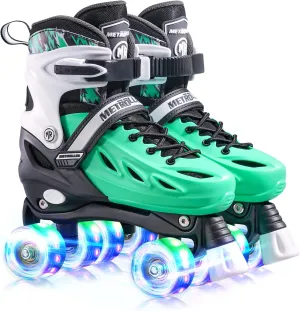 METROLLER Roller Skates for Girls Ages 5-8 8-12 and Boys Teens, Adjustable 4 Sizes for Kids Toddler Rollerskates with Light up Wheels, for Youth Women and Men