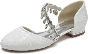 Minishion Comfortable Wedding Flats for Women Girls Lace Round Toe Evening Pumps Shoes BR215