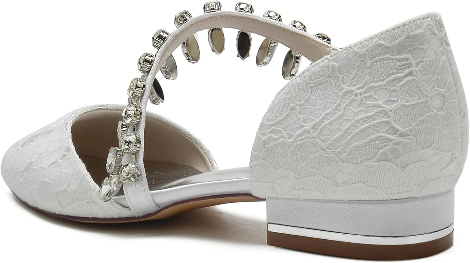Minishion Comfortable Wedding Flats for Women Girls Lace Round Toe Evening Pumps Shoes BR215