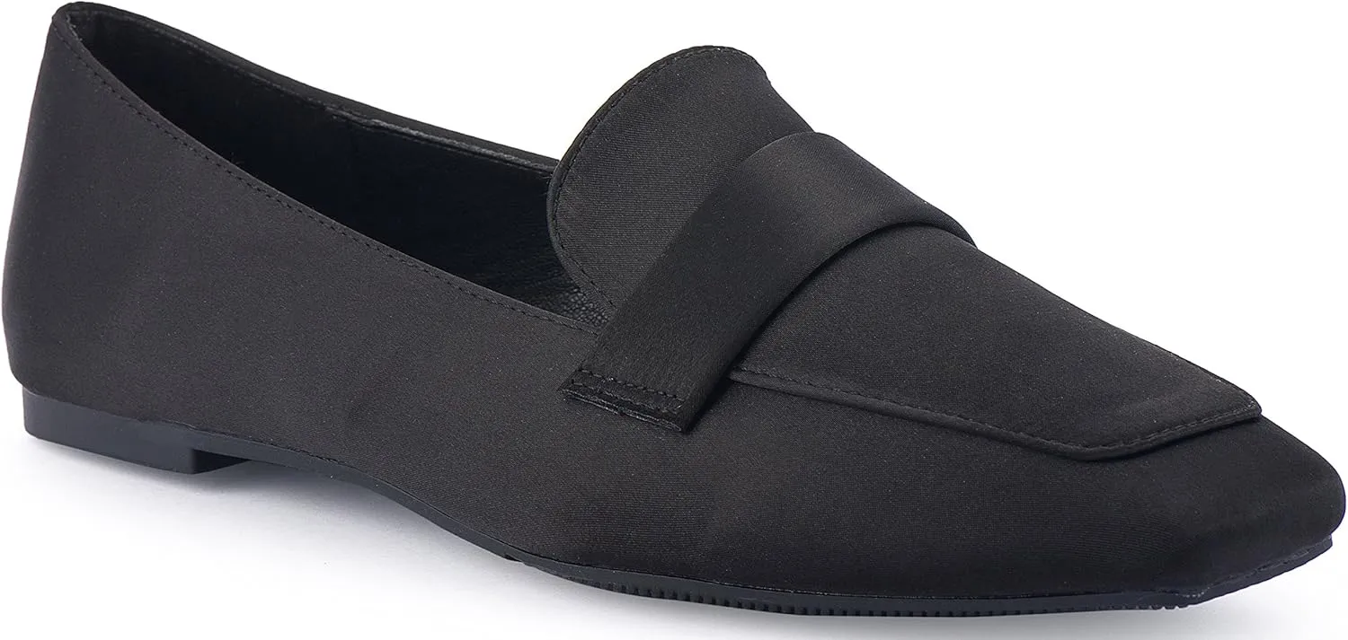 Mio Marino Comfortable Flat Dress Shoes for Women - Square Toe Satin Flats