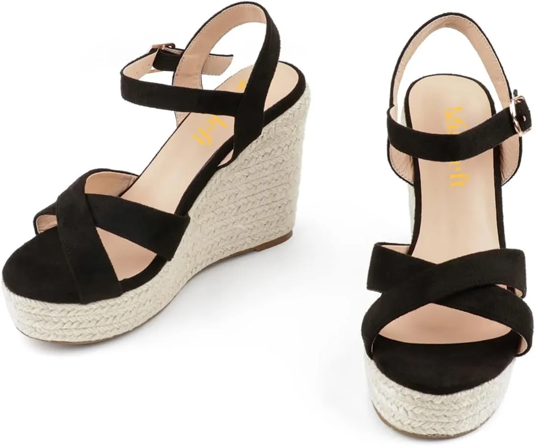 miss left Women Chic Platform Rounded Toe Sandal Cross Strappy Espadrille Wedge Heels Ankle Strap Party Date Dress Shoes Size 4-16 US