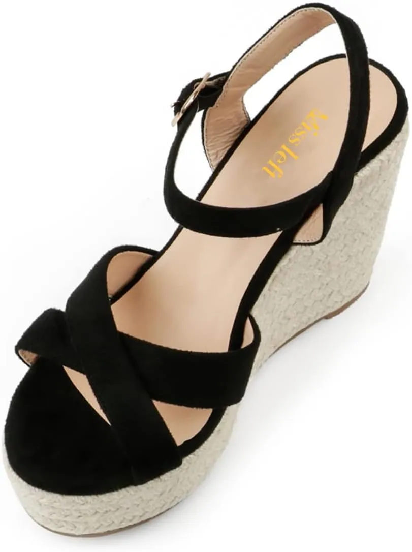 miss left Women Chic Platform Rounded Toe Sandal Cross Strappy Espadrille Wedge Heels Ankle Strap Party Date Dress Shoes Size 4-16 US