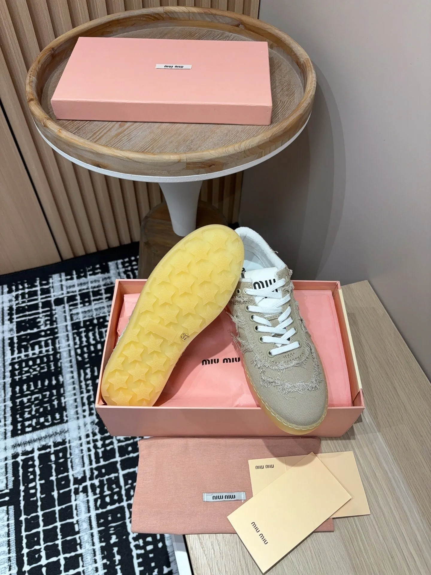 Miu Denim Sneakers In Light Brown Fabric
