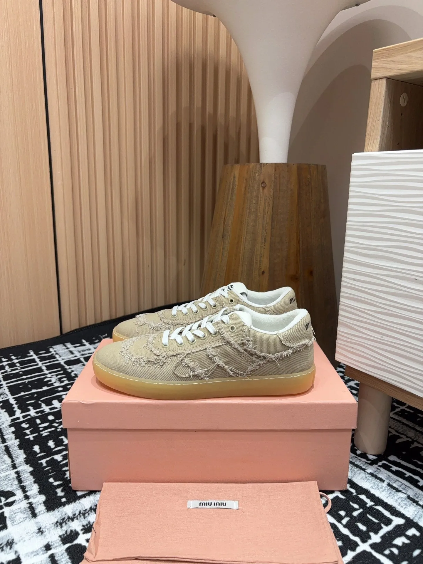 Miu Denim Sneakers In Light Brown Fabric
