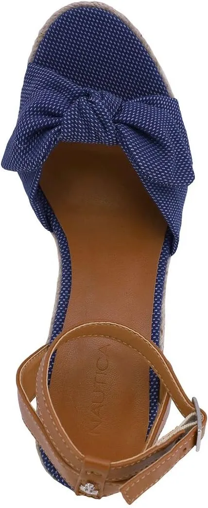 Nautica Women's Espadrille Wedge Sandals – Platform Heel Summer Dress Shoes with Ankle Strap and Bow – Comfortable Open Toe Beach and Casual Footwear
