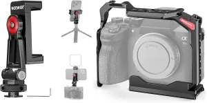 Neewer Metal Phone Tripod Mount with Cold Shoe Mounts, Adjustable Joints Universal Phone Holder Compatible with iPhone 15 Pro Max Samsung, Camera Cage Compatible with Sony a7R V/a7R IV Included