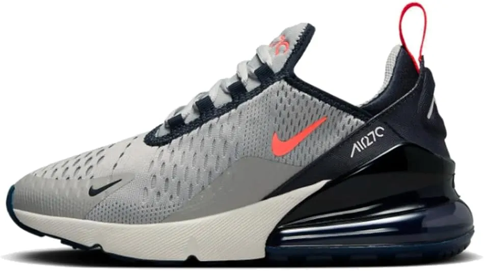 Nike Air Max 270 Big Kids' Shoes (943345-028, Light Smoke Grey/Dark Obsidian/Phantom/Bright Crimson)