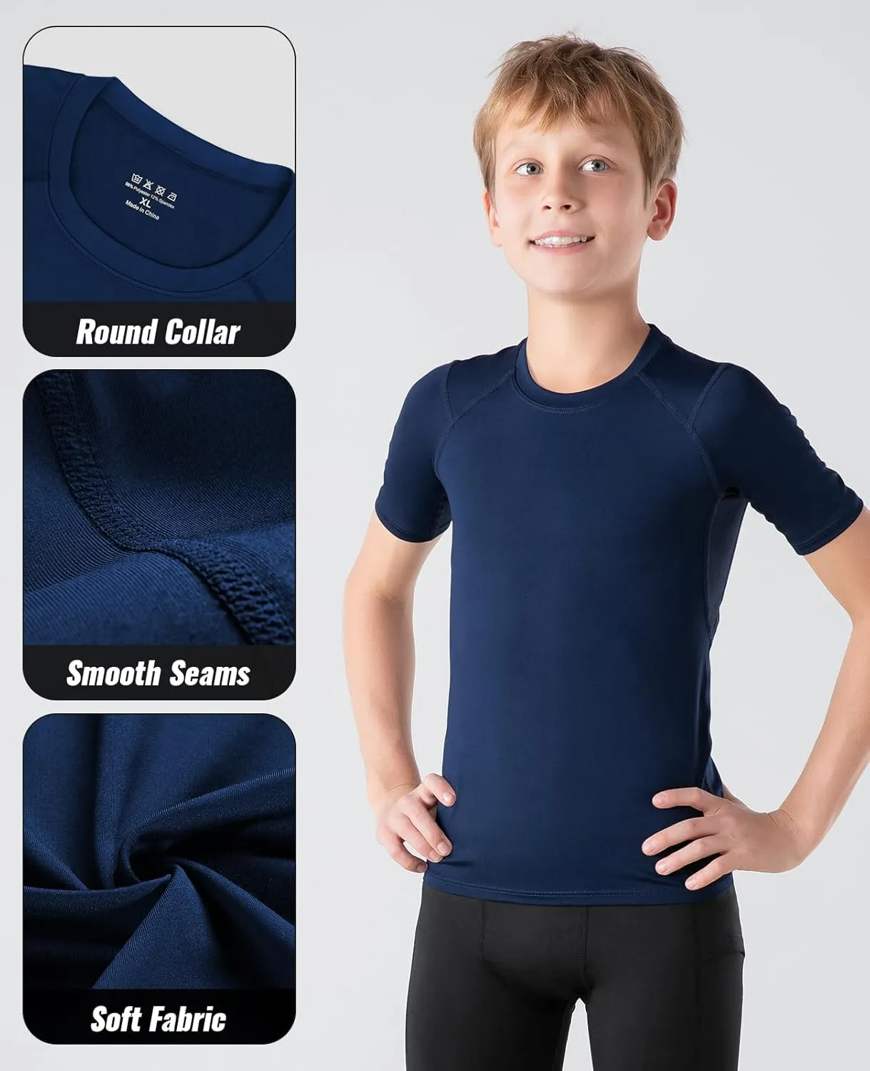 Niksa 1/2/3 Pack Boys Compression Shirt, Youth Athletic Quick Dry Undershirt Kids Sport Base Layer for Baseball Football