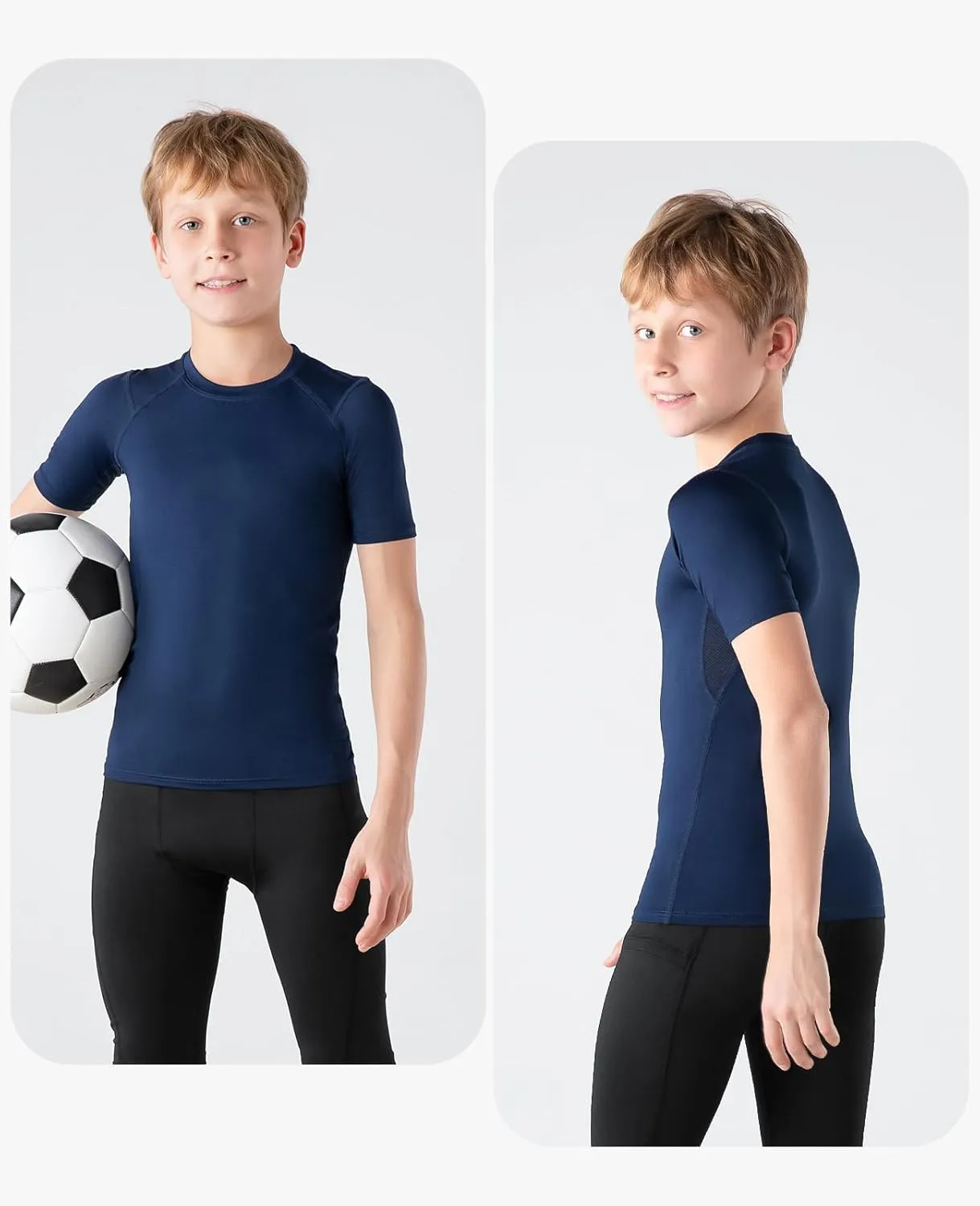 Niksa 1/2/3 Pack Boys Compression Shirt, Youth Athletic Quick Dry Undershirt Kids Sport Base Layer for Baseball Football